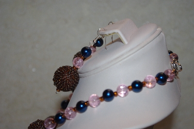 +MBAHB #32-084  "One Of A Kind Brown, Blue & Pink Bead Necklace & Earring Set"