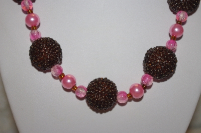 +MBAHB #32-089  "One Of A Kind Pink & Brown Bead Necklace & Earring Set"