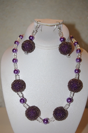 +MBAHB #32-104  "One Of A Kind Purple & Clear Bead Necklace & Earring Set"