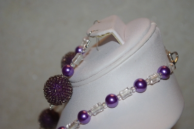 +MBAHB #32-104  "One Of A Kind Purple & Clear Bead Necklace & Earring Set"