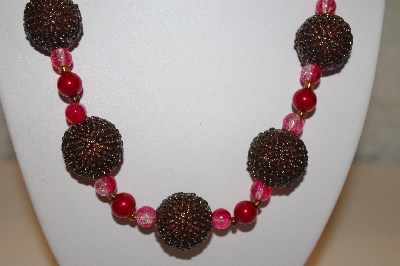 +MBAHB #32-108  "One Of A Kind Red & Brown Bead Necklace & Earring Set"