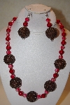 +MBAHB #32-108  "One Of A Kind Red & Brown Bead Necklace & Earring Set"