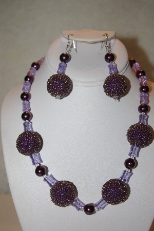 +MBAHB #32-129  "One Of A Kind Purple Bead Necklace & Earring Set"