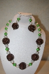 +MBAHB #32-139  "One Of A Kind Green, Clear & Brown Bead Necklace & Earring Set"