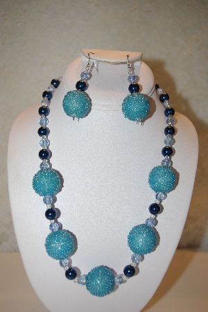 +MBAHB #32-149  "One Of A Kind Blue Bead Necklace & Earring Set" 