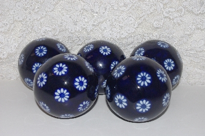 +MBAMG #0031-032  "1990's Set of 5 Art Glass Decorative Balls"