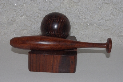 +MBAMG #0031-123  "Rose Wood Fancy Hand Carved Baseball, Bat & Stand"