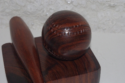 +MBAMG #0031-123  "Rose Wood Fancy Hand Carved Baseball, Bat & Stand"