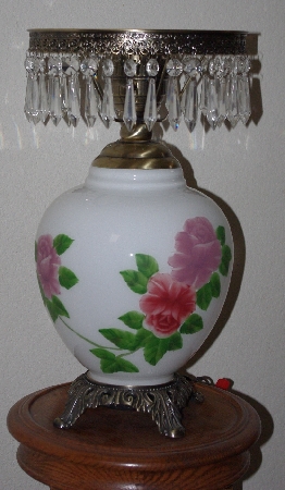 MBAMG #0031-144 "2003 Large White Milk Glass Hand Painted Rose Lamp"