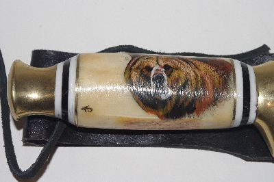 +MBAMG #099-156  "Hand Painted Antler Handle Fixed Blade Knife With Leather Sheath"