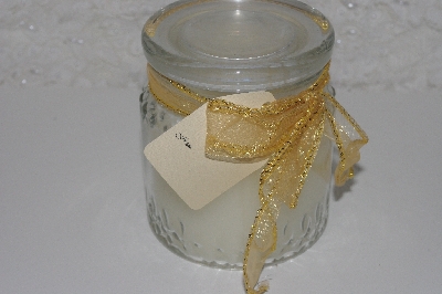+MBAMG #099-114  "Glass Incased Battery Operated Vanilla Scented Candle With Yellow Ribbon" 