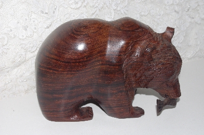 +MBAMG #099-253  "Large Hand Carved Rose Wood Grizzly With Fish"