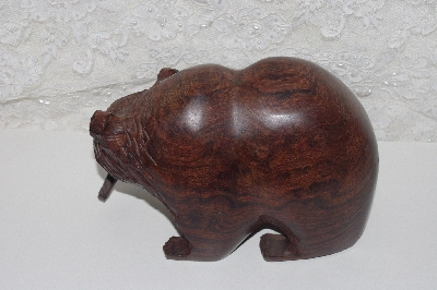 +MBAMG #099-253  "Large Hand Carved Rose Wood Grizzly With Fish"