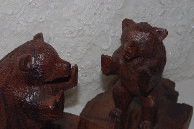 +MBAMG #099-271  "Large Hand Carved Grizzly Rose Wood Bookends"