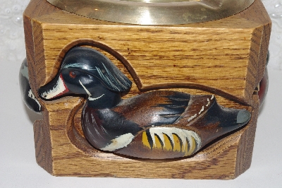 +MBAMG #099-197  "1980 Oak Carved Wood Duck Ashtray With Brass Incert"