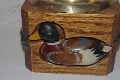 +MBAMG #099-197  "1980 Oak Carved Wood Duck Ashtray With Brass Incert"