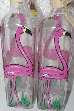+MBAMG #099-237  "Set Of 2 Buckenhams Palate Pink Flamingo Hand Painted All Purpose Bottles With Pour Spouts"