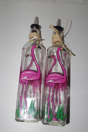 +MBAMG #099-237  "Set Of 2 Buckenhams Palate Pink Flamingo Hand Painted All Purpose Bottles With Pour Spouts"