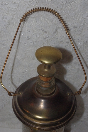 +MBAMG #099-230  "1970 Vintage Brass & Glass Decantor With Handle & Music Box Built In /Plays How Dry I Am"