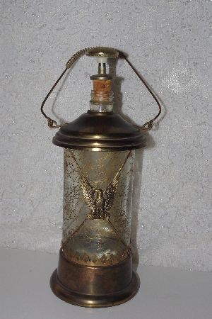 +MBAMG #099-230  "1970 Vintage Brass & Glass Decantor With Handle & Music Box Built In /Plays How Dry I Am"