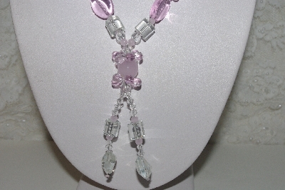 +MBAHB #00013-8618  "Fancy Pink & Clear Glass Bead Tassel Necklace"