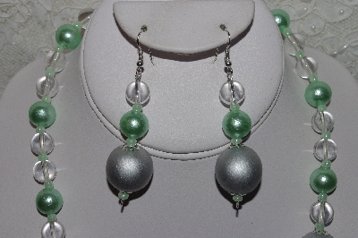 +MBAHB #00013-8461  "One Of A Kind Clear, Green & Silver Bead Necklace & Earring Set"