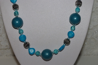+MBAHB #00013-8452  "One Of A Kind Blue & Silver Bead Necklace & Earring Set"