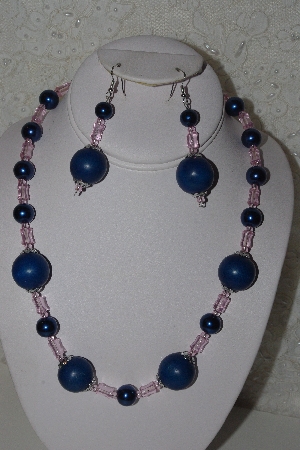 +MBAHB #00013-8438  "One Of A Kind Blue & Pink Bead Necklace & Earring Set"