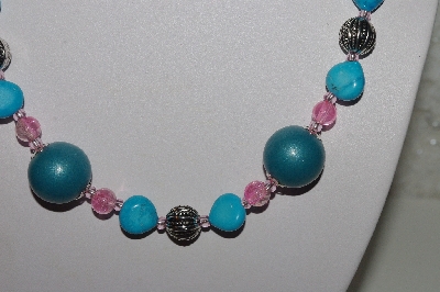 +MBAHB #00013-8420  "One Of A Kind Blue, Pink & Silver Bead Necklace & Earring Set"