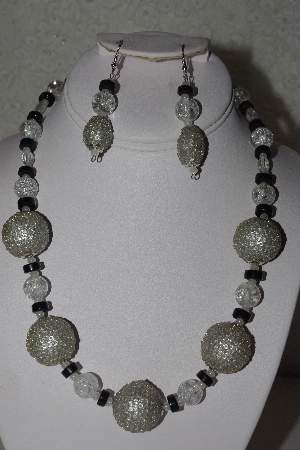 +MBAHB #00013-8608  "One Of A Kind Silver, Clear & Black Glass Bead Necklace & Earring Set"