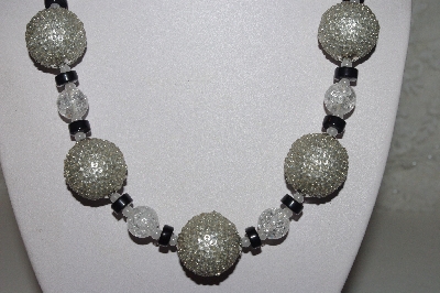 +MBAHB #00013-8608  "One Of A Kind Silver, Clear & Black Glass Bead Necklace & Earring Set"
