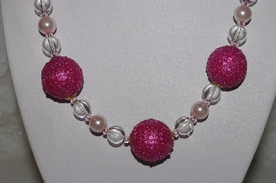 +MBAHB #00013-8578  "One Of A Kind Pink & Clear Bead Necklace & Earring Set"
