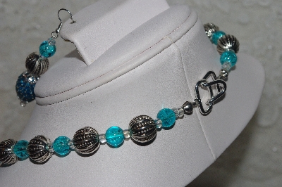 +MBAHB #00013-8481  "One Of A Kind Blue & Silver Bead Necklace & Earring Set"