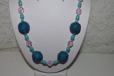 +MBAHB #00013-8491  "One Of A Kind Blue & Pink Bead Necklace & Earring Set"
