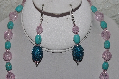 +MBAHB #00013-8491  "One Of A Kind Blue & Pink Bead Necklace & Earring Set"