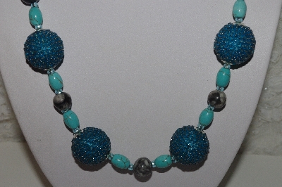 +MBAHB #00013-8496  "One Of A Kind Blue & Grey Bead Necklace & Earring Set"
