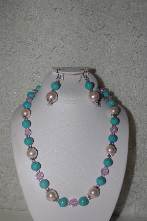 +MBAHB #00014-8721  "One Of A Kind Blue & Pink Bead Necklace & Earring Set"