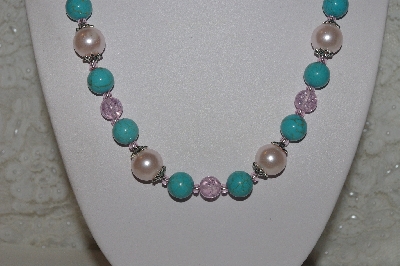 +MBAHB #00014-8721  "One Of A Kind Blue & Pink Bead Necklace & Earring Set"