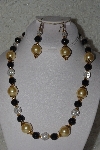 +MBAHB #00014-8726  "One Of A Kind Gold, Clear & Black Glass Bead Necklace & Earring Set"