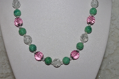 +MBAHB #00014-8702  "One Of A Kind Pink, Clear & Green Bead Necklace & Earring Set"