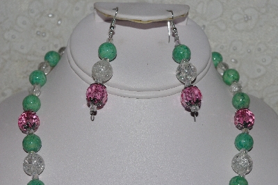 +MBAHB #00014-8702  "One Of A Kind Pink, Clear & Green Bead Necklace & Earring Set"