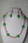 +MBAHB #00014-8687  "One Of A Kind Green, Pink & Clear Bead Necklace & Earring Set"