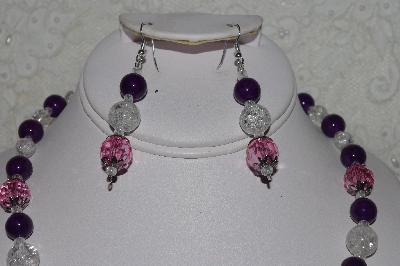 +MBAHB #00014-8682  "One Of A Kind Pink, Clear & Purple Bead Necklace & Earring Set"