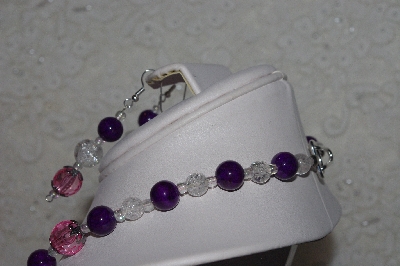 +MBAHB #00014-8682  "One Of A Kind Pink, Clear & Purple Bead Necklace & Earring Set"
