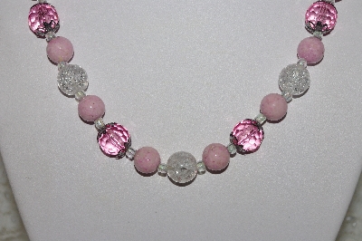 +MBAHB #00014-8677  "One Of A Kind Pink & Clear Bead Necklace & Earring Set"