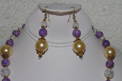 +MBAHB #00014-8667  "One OF A Kind Gold, Lavender & Clear Glass Bead Necklace & Earring Set"