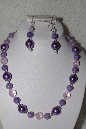 +MBAHB #00014-8672  "One Of A Kind Lavender & Pink Bead Necklace & Earring Set"