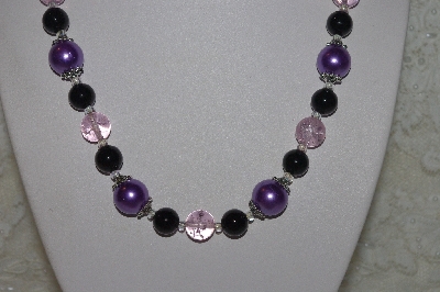 +MBAHB #00014-8641  "One Of A Kind Lavender, Black & Pink Bead Necklace & Earring Set"
