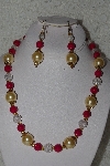 +MBAHB #00014-8797  "One OF A Kind DK Rose Pink,Gold & Clear Bead Necklace & Earring Set"