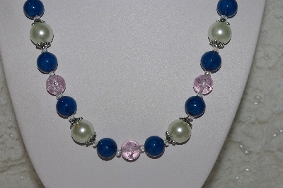 +MBAHB #00014-8792  "One Of A Kind Pink, Blue & Cream Bead Necklace & Earring Set"